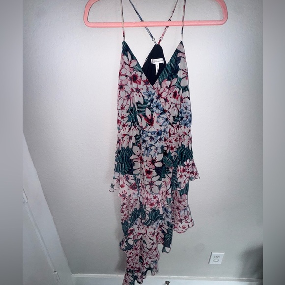 BCBG Tropical Floral Print Dress with Tiered Sheer Overlay - Picture 4 of 4